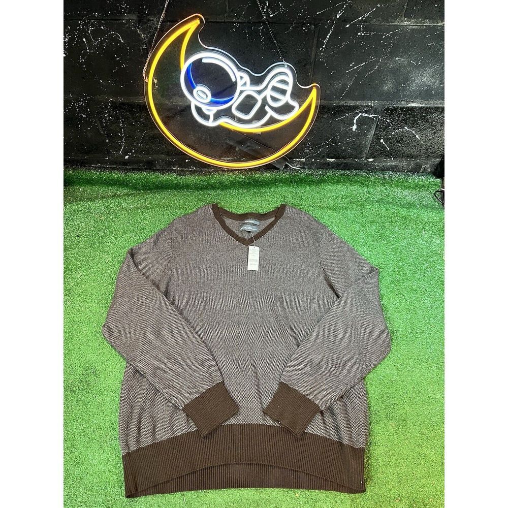 NWT Eddie Bauer V-Neck Sweater Men's Size XL Heather Brown Cotton Cashmere Blend